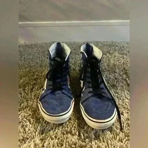 Kids blue and white high top dinosaur vans size 2